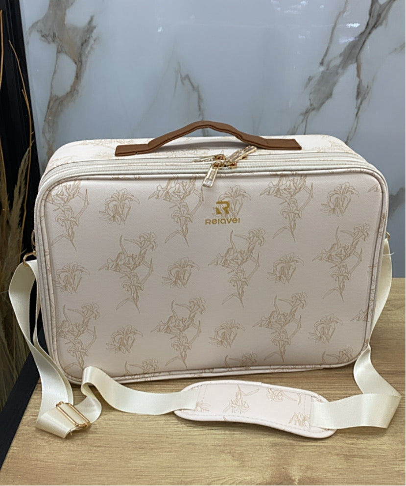 Maleta de maquillaje Beige Flores L