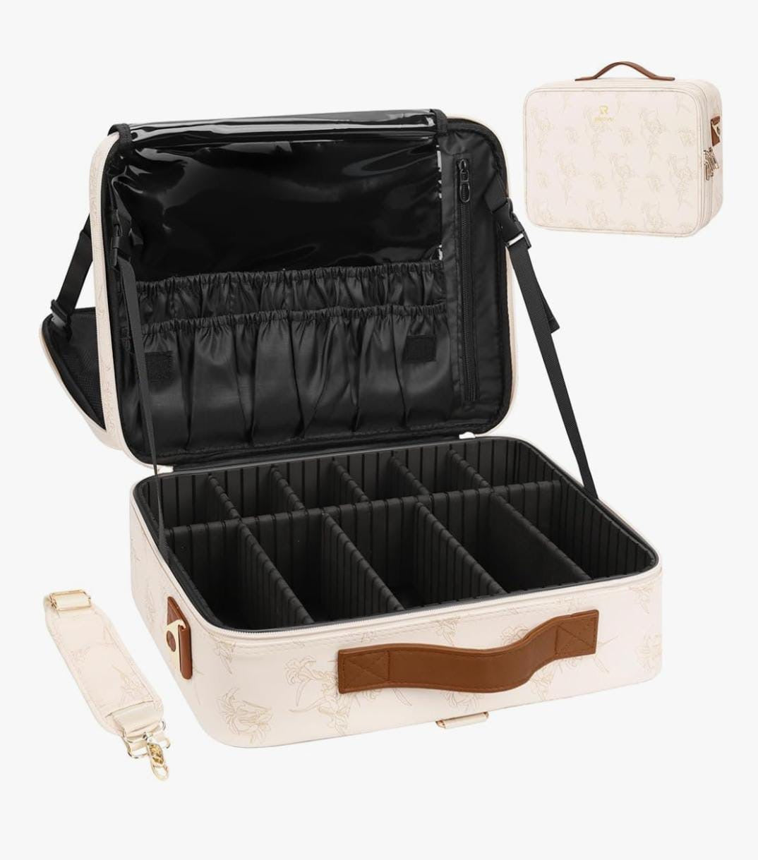 Maleta de maquillaje Beige Flores L