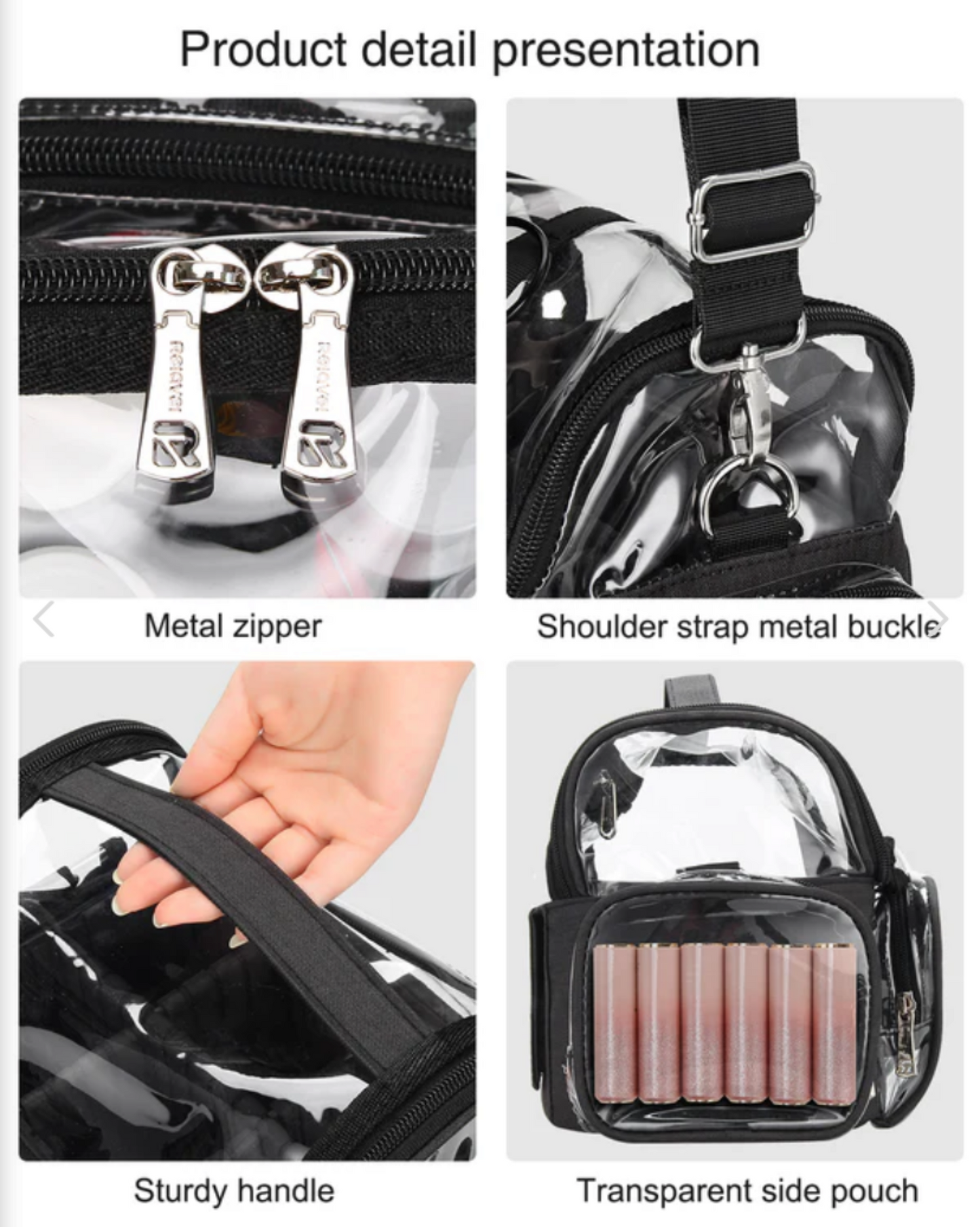 Estuche de brochas L, bolsillos transparentes.