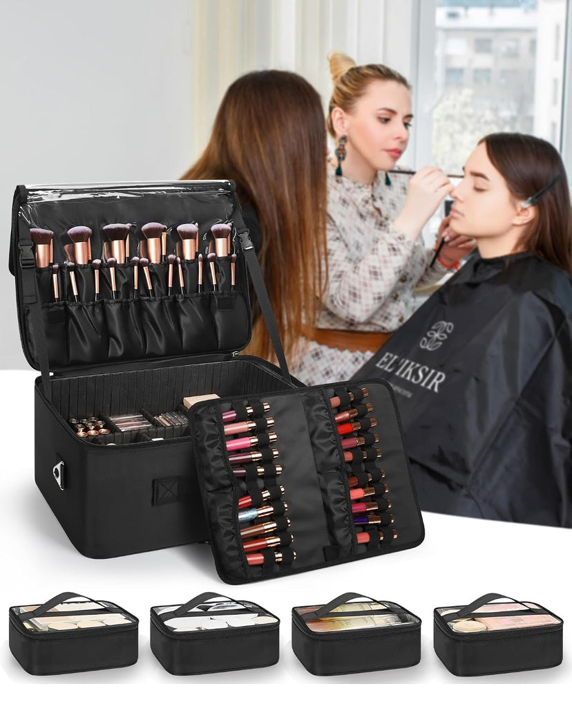 Maleta de maquillaje tela XL negra cosmetiqueras.