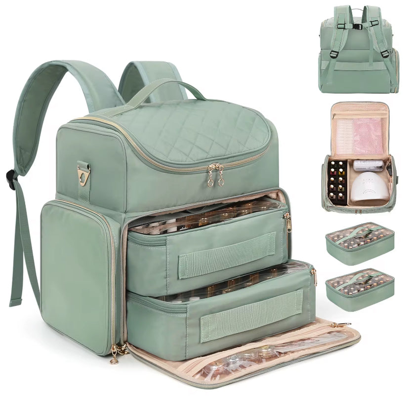 Morral de Manicura color Verde Menta - 80 esmaltes.